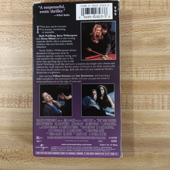 Fear 1996 VHS Horror Thrillers Collection Wahlberg Witherspoon Milano 90s VTG - Picture 3 of 8